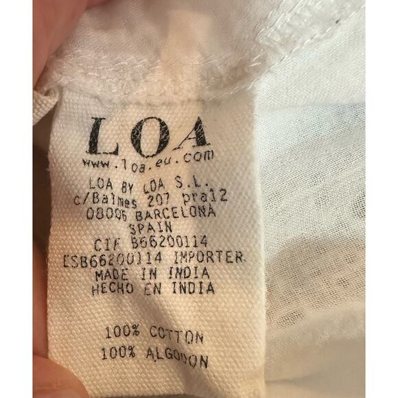 LOA White Cotton Romantic Eyelet Flutter Crop Short Sleeve Back Tie Blouse sz M - Picture 8 of 10